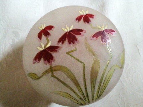Altes Jugendstil Gefäß Satinglas Emailmalerei Art Nouveau Glas Dose um 1900 - Bild 10 von 11