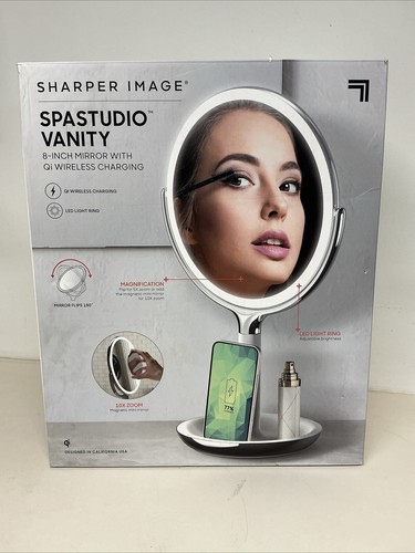 Sharper Image Vanity LED 8 In Mirror with QI Wireless Charging 10x New In Box - Picture 2 of 6