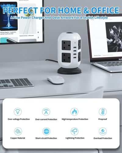 Tower Extension Lead 8 Socket +4 USB With Indicator & Surge Protection 5mt Wire - Picture 3 of 6