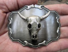 Vtg STEER SKULL Belt Buckle 1978 Longhorn BULL Western 3D Silver RARE VG 