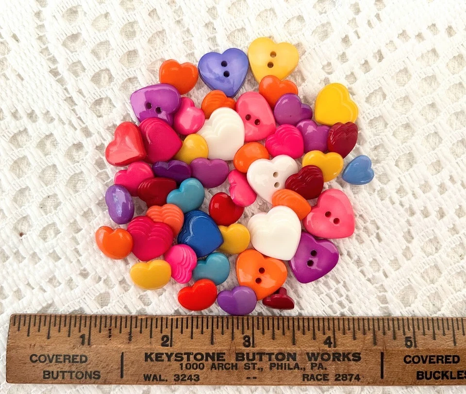 50 Bright Rainbow-colored Heart Buttons. Great for Crafts & Sewing! 3/8-5/8" - Image 2 of 4