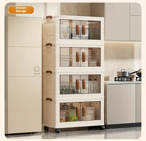 5 Tiers Pack Stackable Storage Cabinet Folding Home Organizer Lockable Wheels - Picture 15 of 15