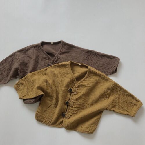 Boy Girl Retro Cardigan Toddler Baby Cotton Button Shirt Cropped Retro Jacket - Picture 10 of 13