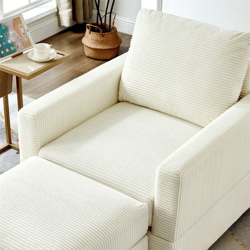Comfy Corduroy Upholstered Chaise Lounge Sofa  Chair w/Ottoman for Living Room - Picture 4 of 9