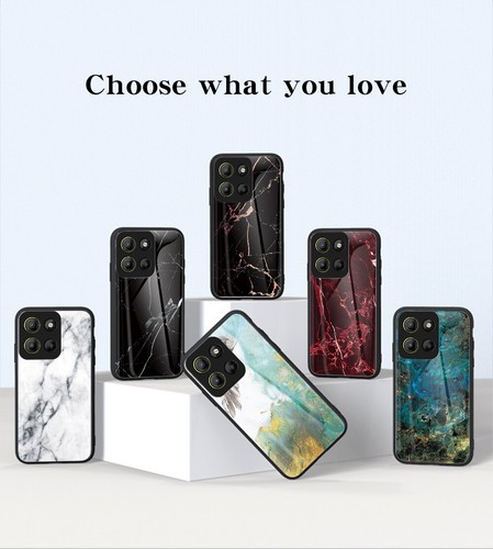 For Motorola Moto G15, Hybrid Armor Marble Back Glass Soft Bumper Case Cover - 第 2/22 張圖片