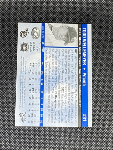 Carta auto firmata Todd Wellemeyer 2005 MultiAd Sports Iowa Cubs #29 ~ COA - Foto 2 di 3