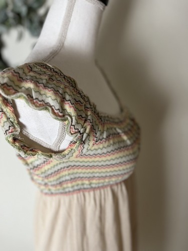 Mossimo M gesmoktes Kleid Damen Baumwolle beige Bauern Boho Landhaus - Bild 5 von 10