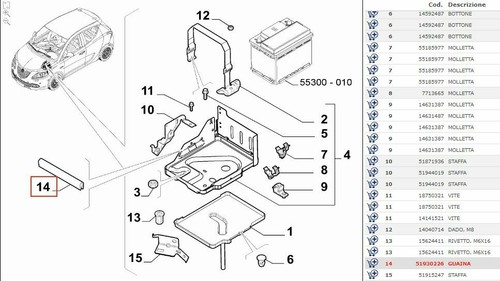 GUAINA SUPPORTO STAFFA CESTELLO BATTERIA LANCIA YPSILON 2011 > 2018 - 51930226 - Imagen 3 de 3