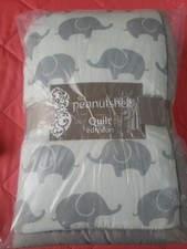 The Peanut Shell Grey Elephant Print  Chevron Baby Crib Quilt set of 3