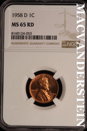 1958-D Lincoln Wheat Cent - NGC MS 65 RD - Brilliant Uncirculated  #SLE158