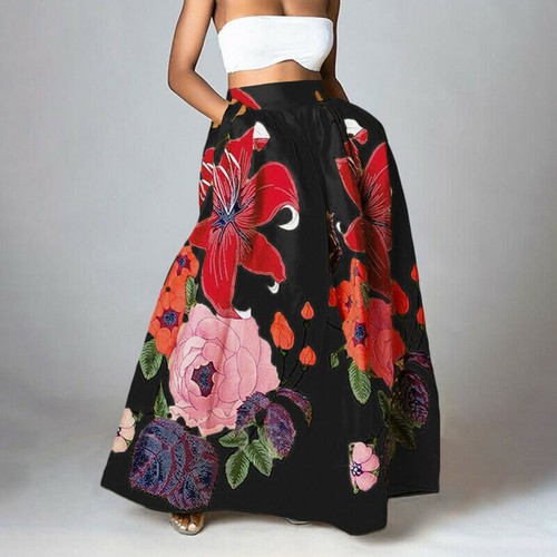 Women's Floral Printing Maxi High Waist with Pocket Party Beach Long Skirts - Picture 10 of 26