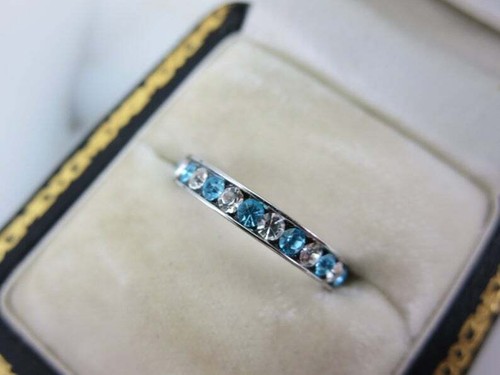 Blauer Aquamarin Diamant Eternity Band Ring 925 Sterling Silber - Bild 5 von 6