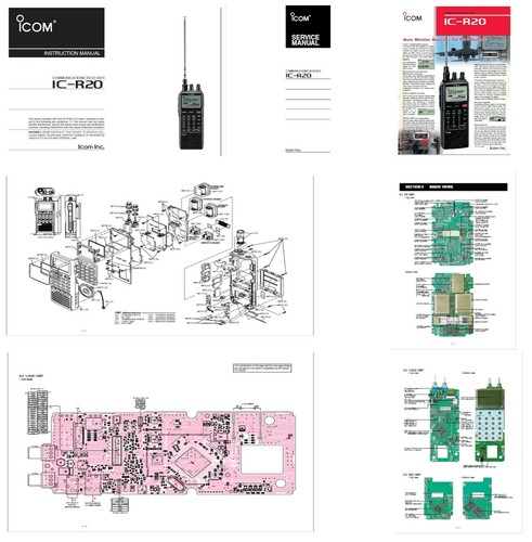 ICOM IC-R20  INSTRUCTION + SERVICE MANUALS + 11x17" DIAGRAMS + BROCHURE