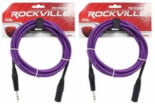 2 Rockville RCXMB10-P Purple 10' Male REAN XLR to 1/4'' TRS Balanced Cables