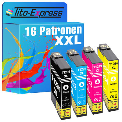 16 Patronen für Epson T1291-T1294 XL WorkForce WF-3010DW WF-3520DWF WF-3530 DTWF
