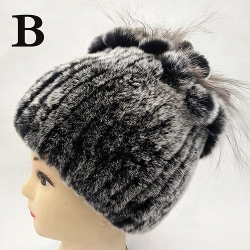 Women Warm Rex Rabbit Fur Hat Winter Snow Cap Beanie Hat Knitted Cap Outdoor Ski - Picture 26 of 107