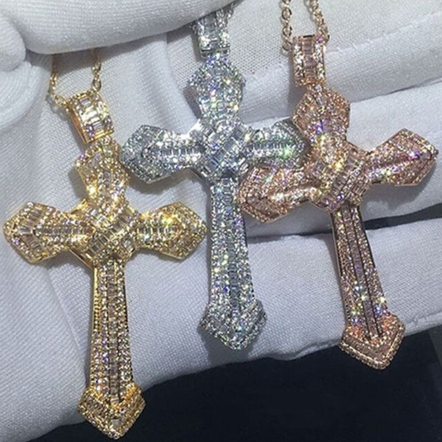 Luxury Big Zircon Cross Pendant Necklace for Women and Men Rock Party Jewelry RZ Luxury Big Zircon Cross Pendant Necklace for Women and Men Rock Party Jewelry RZ