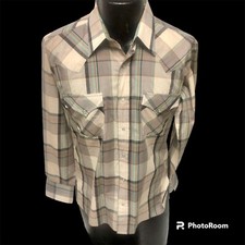 Vtg 80's Ely Cattleman Gray Plaid COWBOY Western PEARL SNAP Rockabilly Shirt M