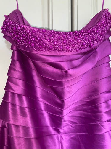 JESSICAS ATTIC Bandeau Dress Size 12 Beaded Layers Satin Purple Y2K Show Stopper - Picture 2 of 6