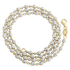 10K Two Tone Gold Texture Moon Cut / Candy Bead 3mm Italian Chain / Necklace 20"