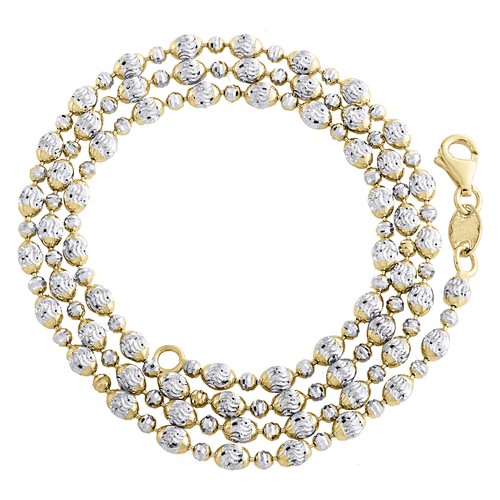 10K Two Tone Gold Texture Moon Cut / Candy Bead 3mm Italian Chain / Necklace 20" - Picture 1 of 7