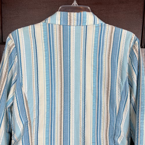 Denim & Co Blazer Women's Medium Blue Gray White Striped Cotton Jacket Retro - Picture 9 of 20