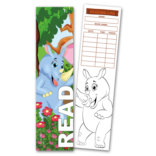 30 Rhino 'Read' Coloring Bookmarks with Reading Logs - Picture 1 of 1