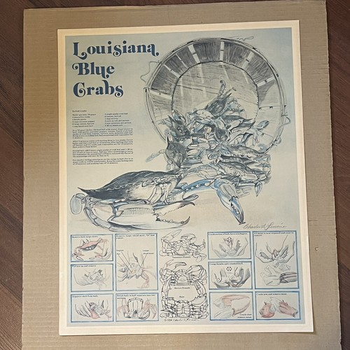 Vintage 1984 Louisiana Blue Crabs Poster Signed Charles Lemoine - Picture 11 of 11