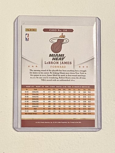 2012-13 NBA Hoops Lebron James Base Card #156 Miami Heat 4 time Champ, GOAT? - Picture 2 of 2