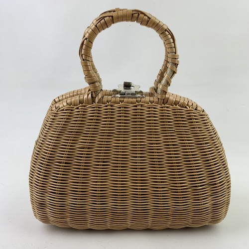 Vintage brown wicker woven purse handbag Simon Turn Lock Box - Picture 4 of 9