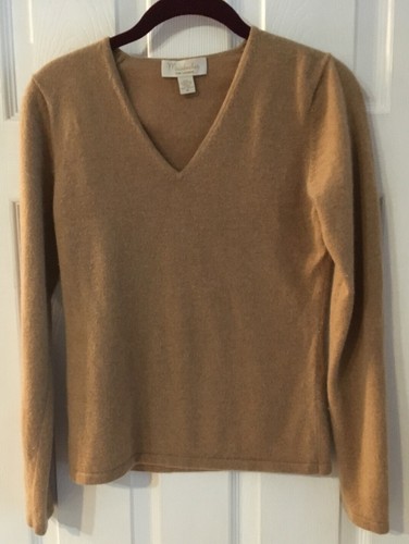 MAINBOCHER Tan Cashmere V Neck Sweater Sz M