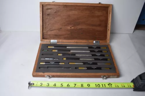 USED MITUTOYO MICROMETER STANDARDS  ~MISSING 2 & 6~ WITH WOODEN CASE