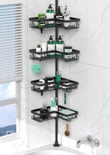Corner Shower Caddy Tension Pole - 4 Tier Stainless Steel Rustproof Shower Corne
