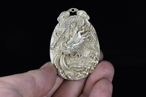 Chinesischer Miao Silber Feng Shui langer Drache Anhänger Halskette Amulett Fengshui - Bild 2 von 5