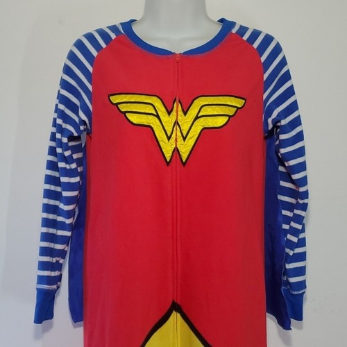Wonder Woman Size S PJs Footie Pajamas Hero Fleece Long Sleeve WW84 DC Comics - Picture 4 of 10