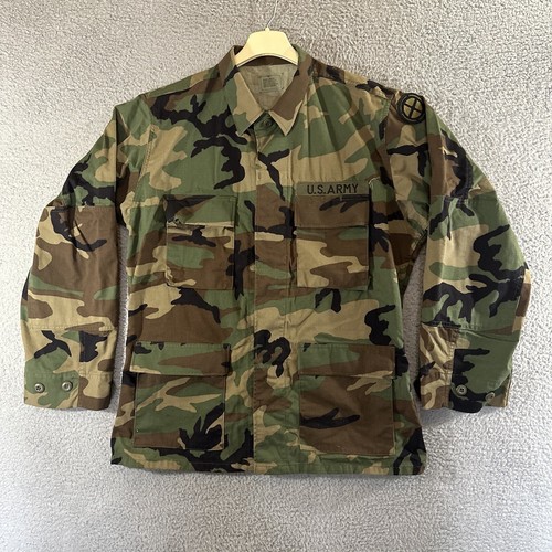 Vintage Military Coat Mens Medium Woodland Camo Combat Army Shirt Jacket 80s