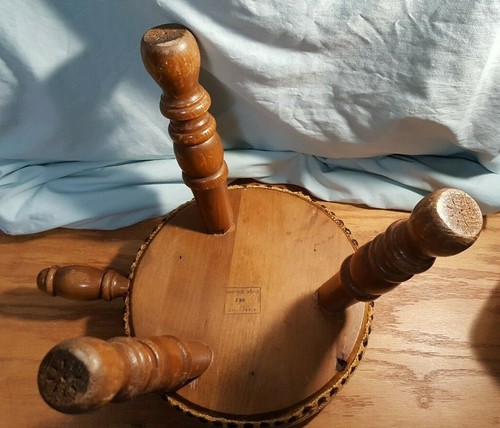 Vintage - Mid Century Solid Maple Wood Milking Stool w/ Needlepoint Tapestry 12" - Picture 9 of 10