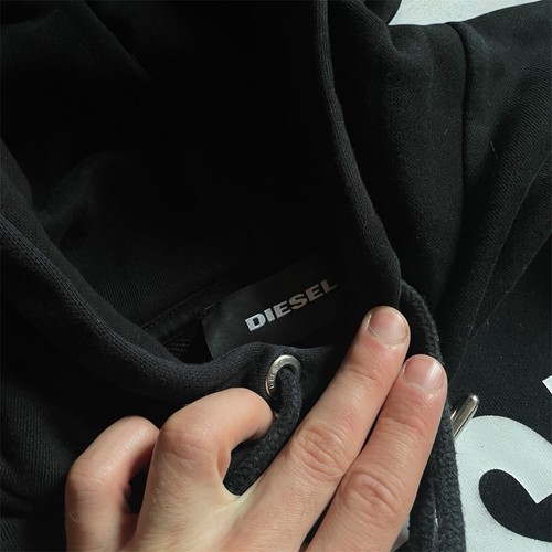 Diesel Big Logo Hoodie Y2K Style Oversized Black Size M Men - Picture 3 of 6