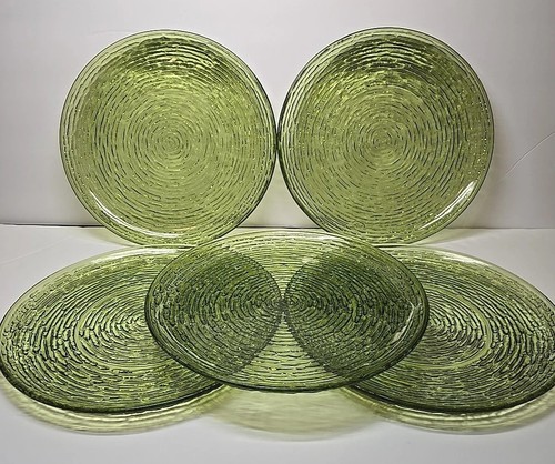 Lot de 5 assiettes à dîner vintage années 60 ancre à accoupler Soreno avocat verre vert 10"