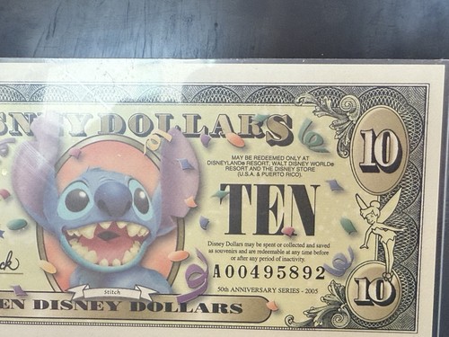 Four New Disney Dollars 50th Anniversary Stitch 2005 $10 Ten Dollar Bills! UNC! - Picture 3 of 24