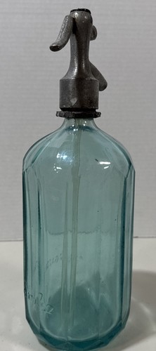 Romanian Seltzer Bottle Faceted Glass Blue/Green Vintage 3377-52 READ - Picture 15 of 18