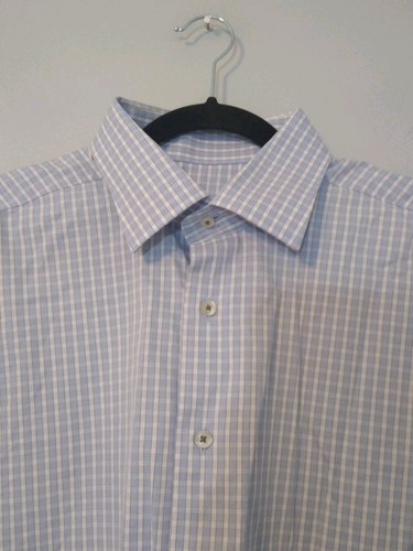 David Donahue Mens 16.5 34/35 Dress Shirt Blue Brown Long Sleeve Button Up