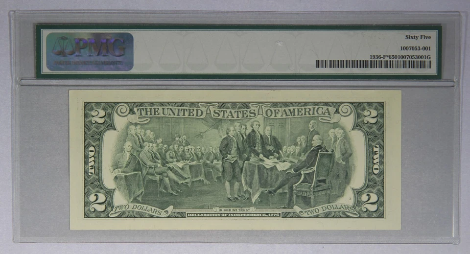 $2 1995 Federal Reserve Note Atlanta Fr. 1936-F* Withrow, Rubin PMG 65 STAR - Image 2 of 3