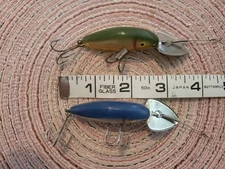 2 Vintage Cisco Kid Crank Baits Metal Lip. Green And Blue. Deep Dive
