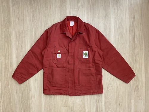 VTG Carhartt Chore Jacket Men’s Large Red Full Zip Coat Red 6QLC CQ740 AgriGold - Picture 2 of 13