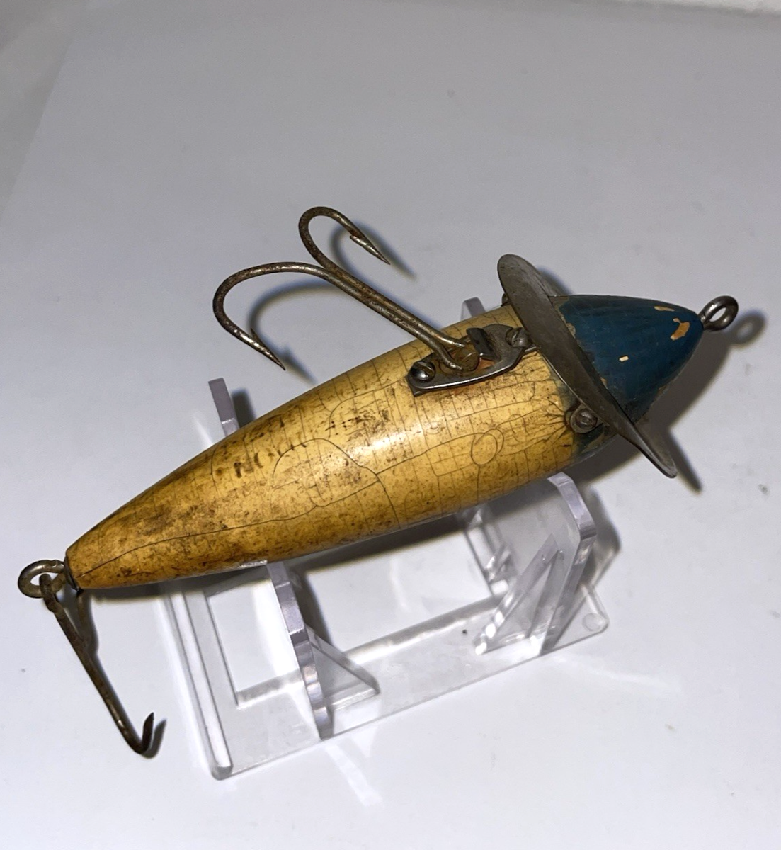 Vintage 210 Heddon Surface Fishing Lure In Blue Head - White