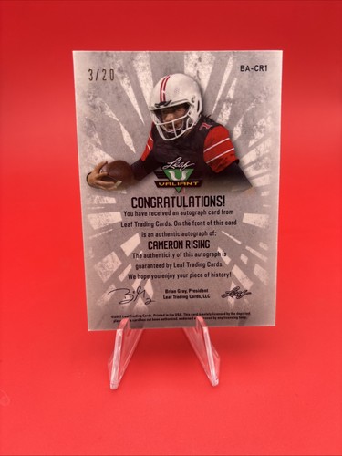2022 Leaf Valiant Orange Crystal #/20 Cameron Rising #BA-CR1 Auto - Bild 2 von 2