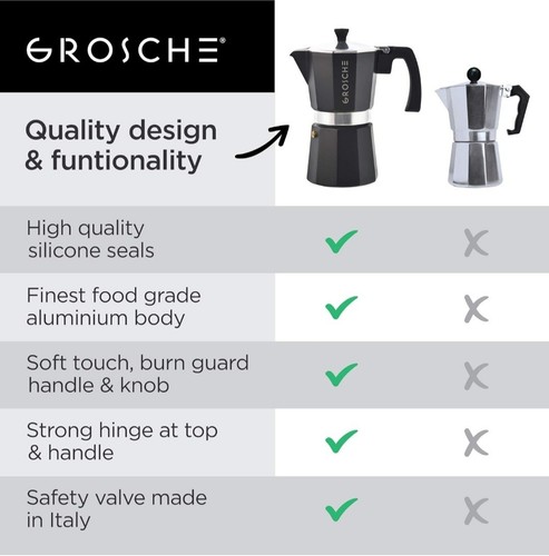 Grosche Milano Schwarz Herdplatte Espressomaschine Mokkakanne Kaffeemaschine 6 Tassen - Bild 4 von 8