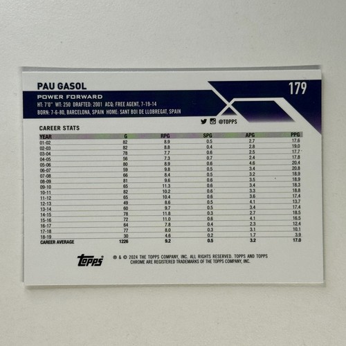 2023-24 Topps Chrome #179 Pau Gasol - Foto 2 di 2