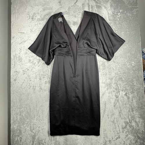 Theia Dress Womens 6 Black Kimono Satin Cocktail Dress Neutral Formal Party - Picture 4 of 10